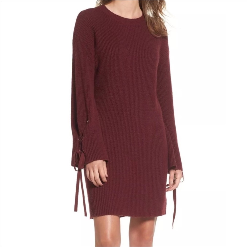 DONATED - BP Tie Sleeve Sweater Dress burgundy warm and cozy